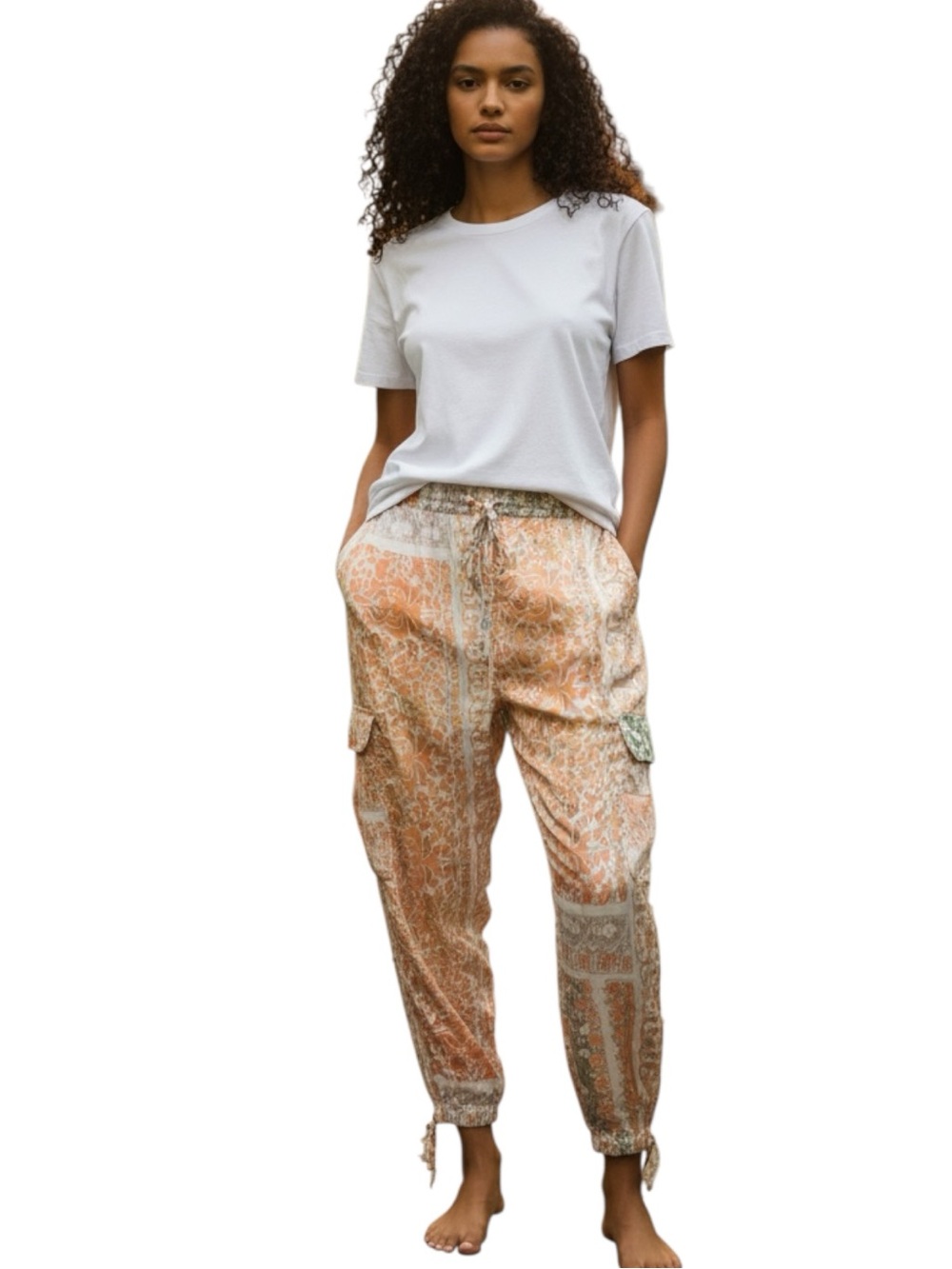 Johnny Was Peach Paisley Cargo Joggers Size XL